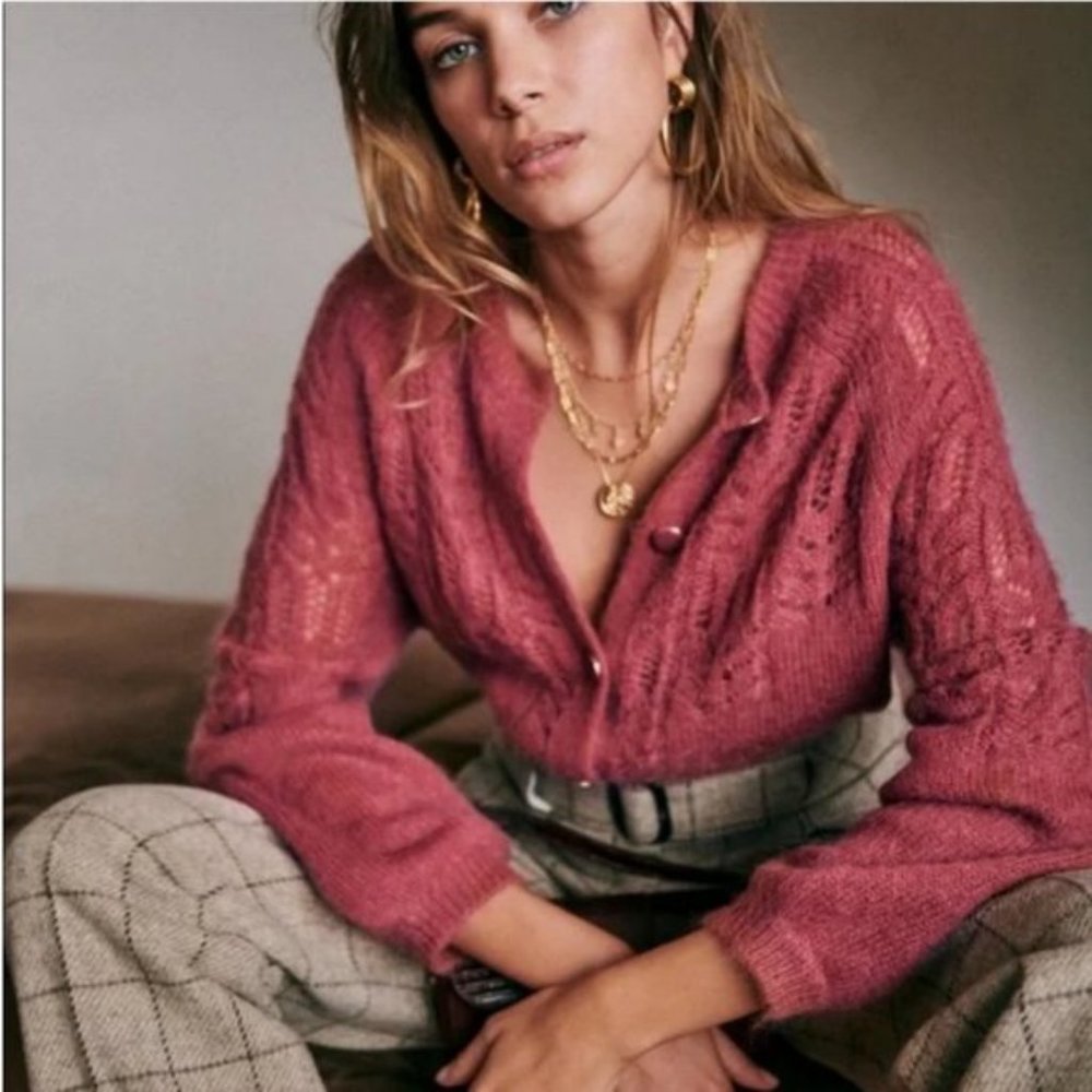 Sezane Tonio Jumper Cardigan, S, Rosewood